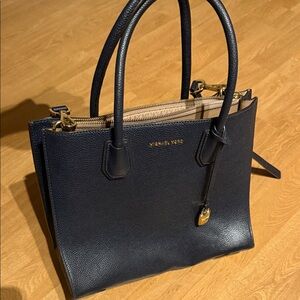 Michael Kors Dark Blue Satchel with Gold Accents